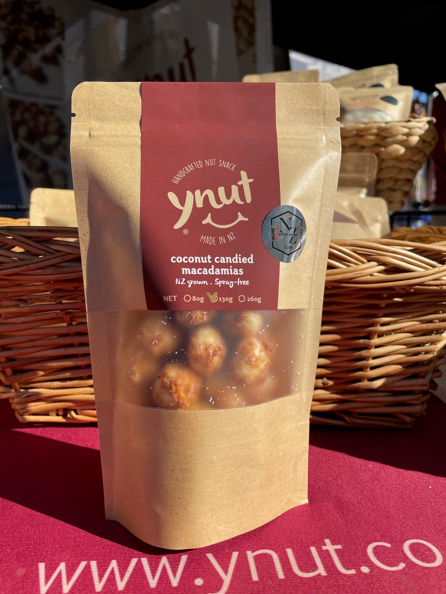 ynut 130g coconut candied caramelised macadamias made in NZ