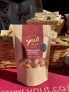 ynut 80g coconut candied caramelised macadamias made in NZ